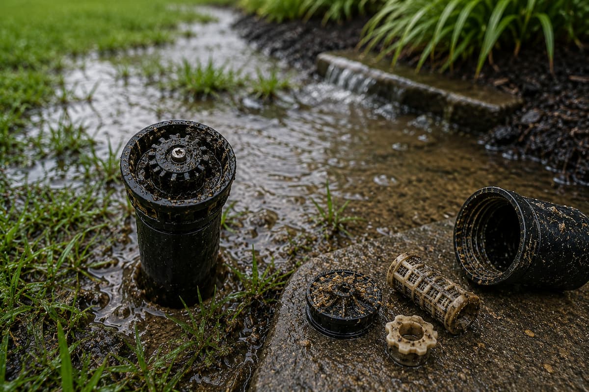 Pooling water on a lawn from a leaking sprinkler line in Fairfield County Pooling water on a lawn from a leaking sprinkler line in Fairfield County